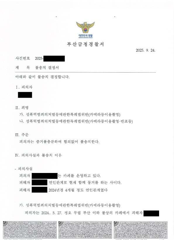 부산카촬죄변호사 카메라등이용촬영 및 반포 혐의없음 불송치결정서